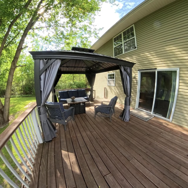 5734 108th Ave, Pullman, MI 49450 - wooden terrace featuring a gazebo and an outdoor hangout area