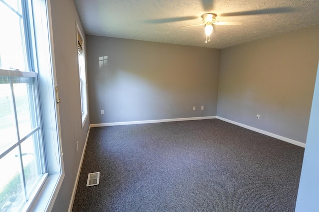 5734 108th Ave, Pullman, MI 49450 - empty room featuring ceiling fan, dark colored carpet, and a textured ceiling