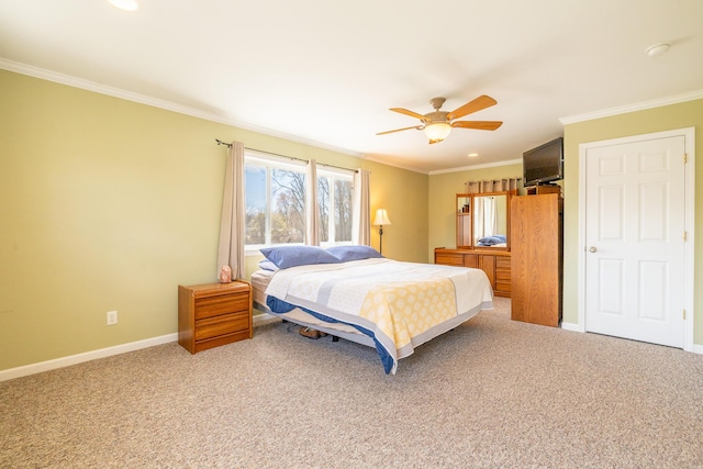 1719 Center St, Carleton, MI 48117 - carpeted bedroom featuring crown molding, baseboards, recessed lighting, and a ceiling fan