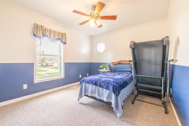 1719 Center St, Carleton, MI 48117 - bedroom with crown molding, carpet flooring, a ceiling fan, and baseboards
