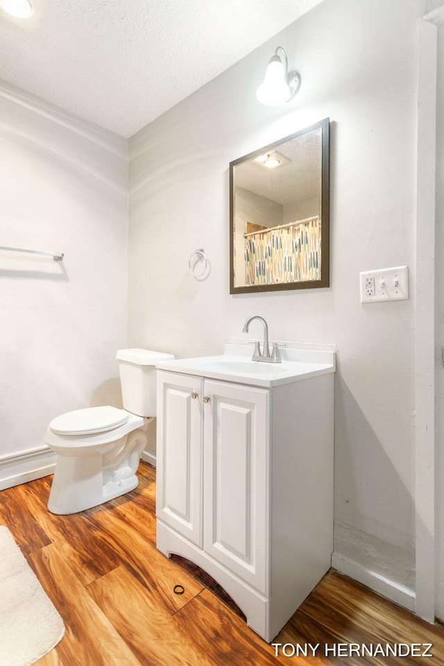 1402 N Ave NE, Grand Rapids, MI 49505 - bathroom featuring toilet, vanity, wood finished floors, a textured ceiling, and baseboards