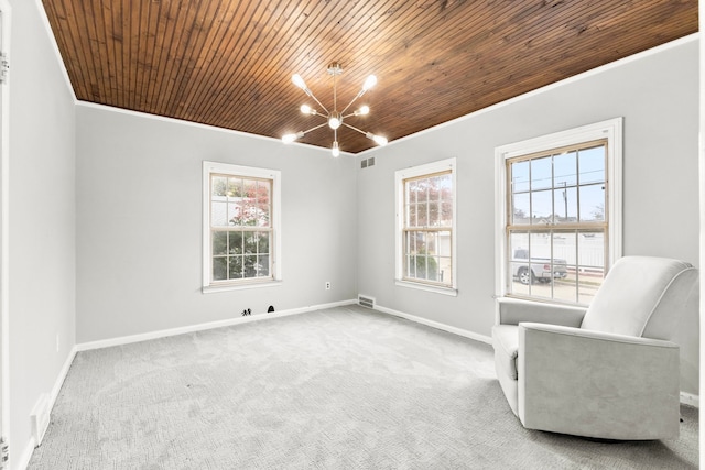 4775 Orchard Ave, Dearborn, MI 48126 - unfurnished room featuring wooden ceiling, carpet, ornamental molding, baseboards, and a chandelier