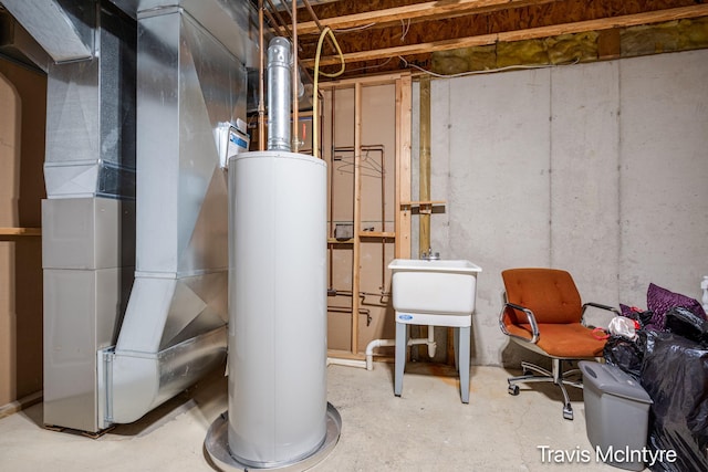 utilities featuring water heater and heating unit