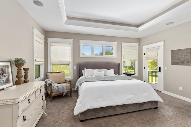 9510 Sparta Ave NW, Sparta, MI 49345 - carpeted bedroom with access to exterior, a raised ceiling, and baseboards