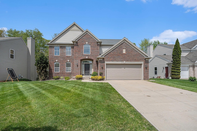 2570 Black Horse Ct NE, Grand Rapids, MI 49505 - view of front facade with brick siding, an attached garage, a front yard, and concrete driveway