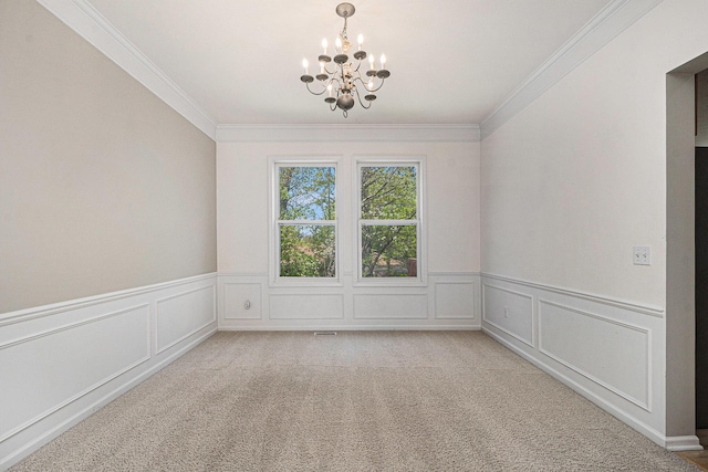 2570 Black Horse Ct NE, Grand Rapids, MI 49505 - unfurnished room featuring a chandelier, ornamental molding, carpet flooring, wainscoting, and a decorative wall