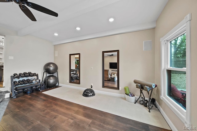 608 Budlong St, Adrian, MI 49221 - workout area with ceiling fan, wood finished floors, recessed lighting, and baseboards