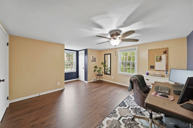 608 Budlong St, Adrian, MI 49221 - office space featuring plenty of natural light, ceiling fan, wood finished floors, and baseboards