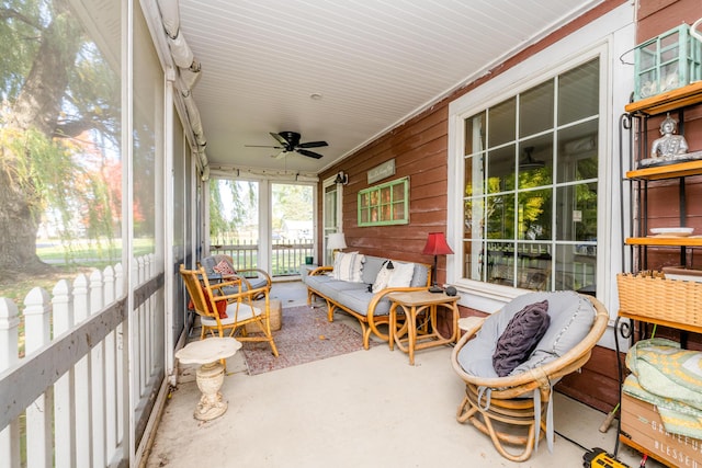 3694 Kerlikowske Rd, Coloma, MI 49038 - sunroom / solarium featuring ceiling fan and an outdoor hangout area