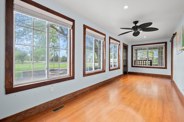 3694 Kerlikowske Rd, Coloma, MI 49038 - unfurnished room featuring baseboards, light wood-style floors, ceiling fan, and recessed lighting