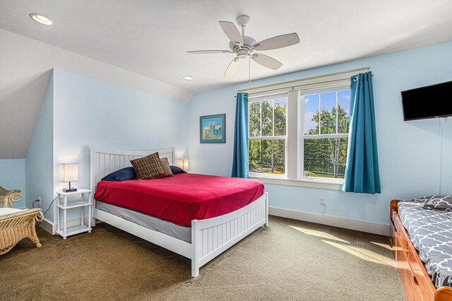 7251 E Beach Dr, South Haven, MI 49090 - bedroom with carpet, baseboards, ceiling fan, and recessed lighting