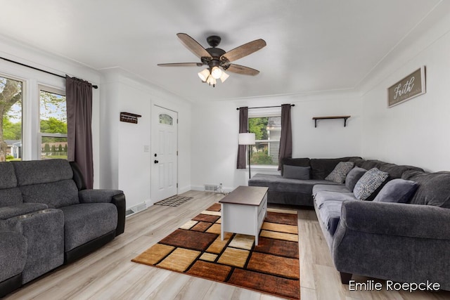 8131 Lorac St, Portage, MI 49002 - living room featuring ceiling fan and light wood-type flooring