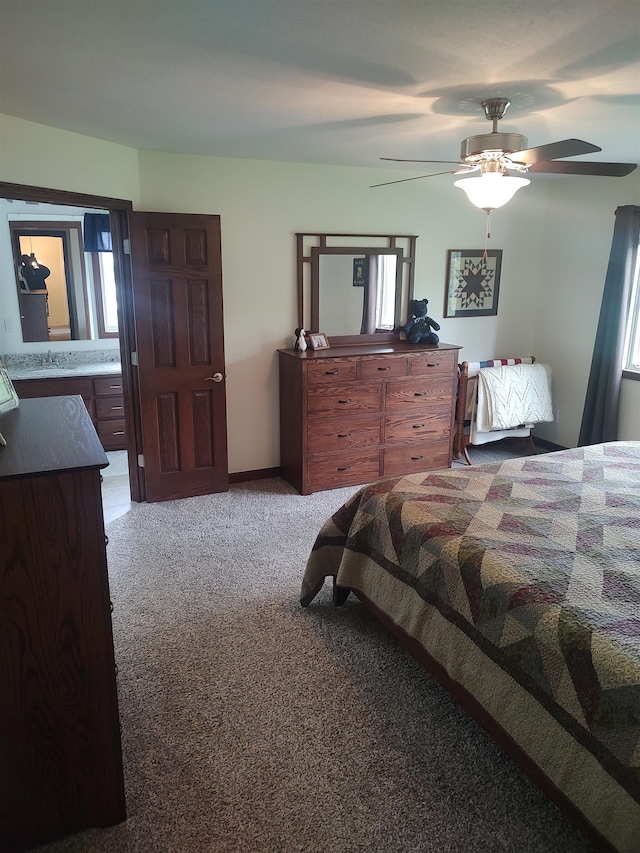 bedroom featuring carpet floors and a ceiling fan