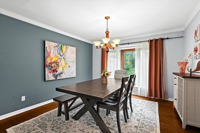 6588 White Pines Dr, Brighton, MI 48116 - dining room featuring crown molding, a chandelier, wood finished floors, and baseboards