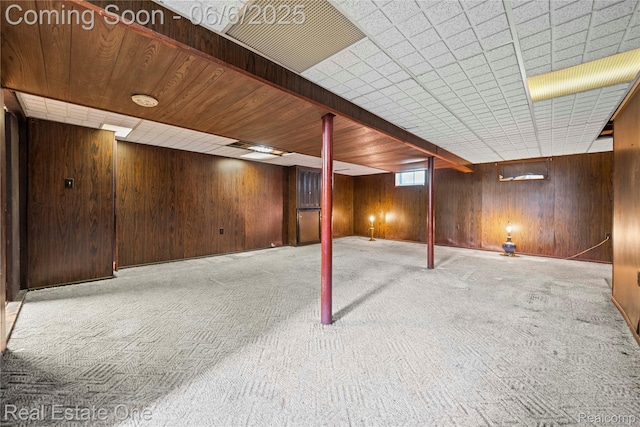 2209 Ridgemont Rd, Grosse Pointe Woods, MI 48236 - below grade area with carpet flooring and wood walls