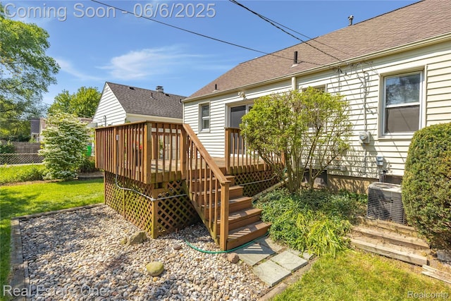 2209 Ridgemont Rd, Grosse Pointe Woods, MI 48236 - wooden deck featuring central air condition unit and stairway