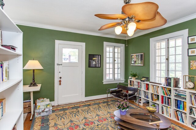 736 Chicago Blvd, Detroit, MI 48202 - entryway featuring crown molding, baseboards, and a ceiling fan