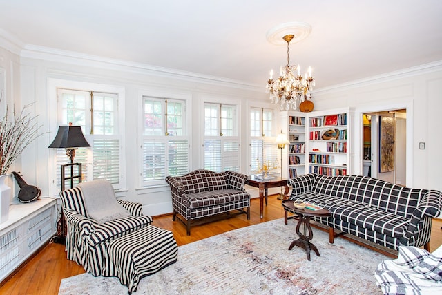 736 Chicago Blvd, Detroit, MI 48202 - living room with a chandelier, crown molding, and wood finished floors