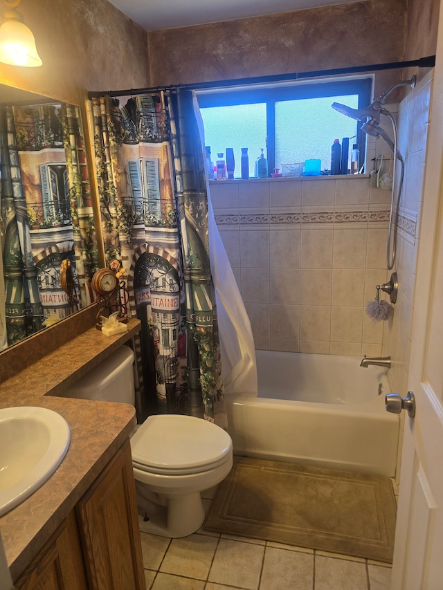26541 Warner Ave, Warren, MI 48091 - bathroom with tile patterned flooring, shower / bathtub combination with curtain, toilet, and vanity