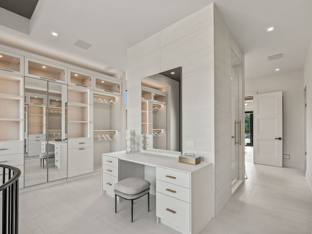 office featuring light tile patterned flooring and recessed lighting