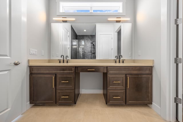 5636 Suffolk Ct, West Bloomfield, MI 48322 - full bath with double vanity, a tile shower, tile patterned floors, and baseboards
