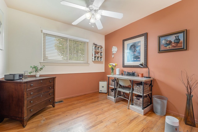 33466 Brownlea Dr, Sterling Heights, MI 48312 - office featuring light wood finished floors, baseboards, and a ceiling fan