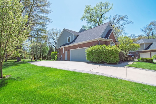 194 W Reed Lk, Commerce Twp, MI 48390 - view of side of property with brick siding, driveway, a lawn, and roof with shingles