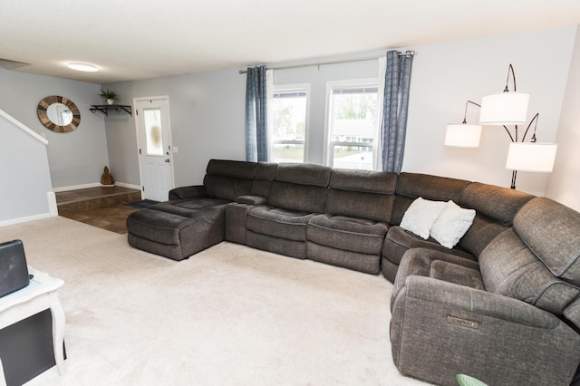 11748 Cloverview Dr, Ravenna, MI 49451 - living room featuring carpet and baseboards