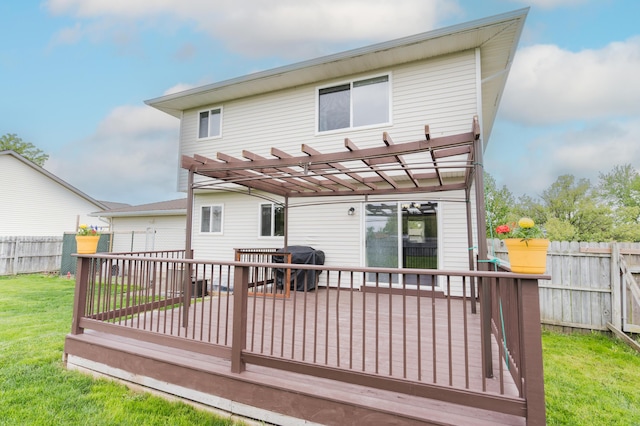 11748 Cloverview Dr, Ravenna, MI 49451 - back of house featuring a wooden deck and a pergola