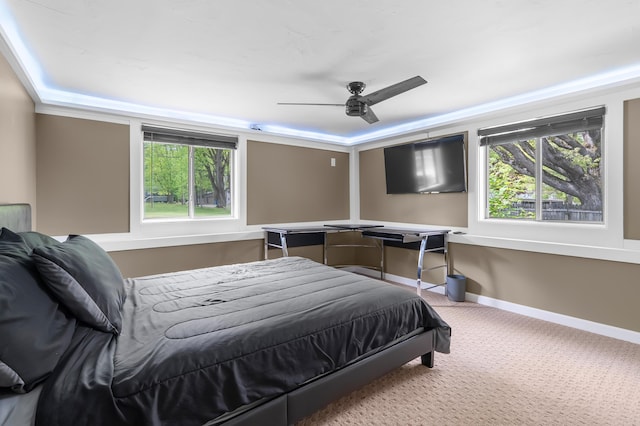 08763 Silver Lake Rd, Grand Junction, MI 49056 - carpeted bedroom with multiple windows, ceiling fan, and baseboards