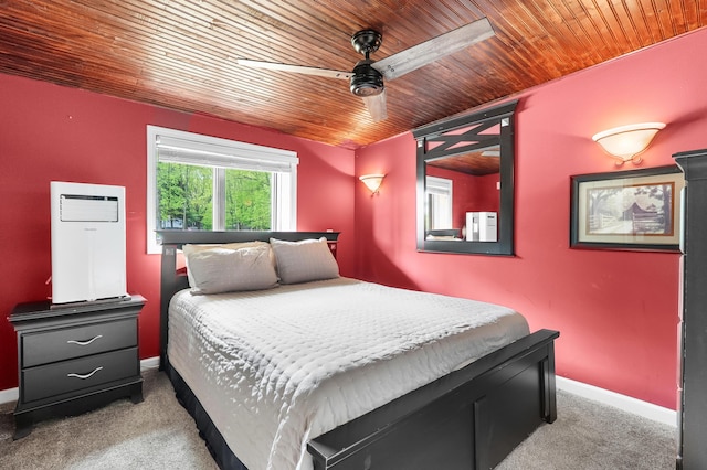 08763 Silver Lake Rd, Grand Junction, MI 49056 - carpeted bedroom featuring wooden ceiling, baseboards, and ceiling fan
