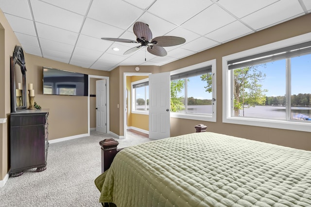 08763 Silver Lake Rd, Grand Junction, MI 49056 - bedroom featuring multiple windows, baseboards, carpet flooring, and a paneled ceiling
