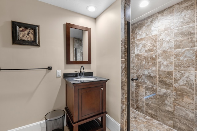 08763 Silver Lake Rd, Grand Junction, MI 49056 - full bath with tiled shower, baseboards, and vanity