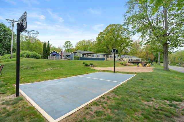 08763 Silver Lake Rd, Grand Junction, MI 49056 - view of basketball court with basketball hoop and a lawn