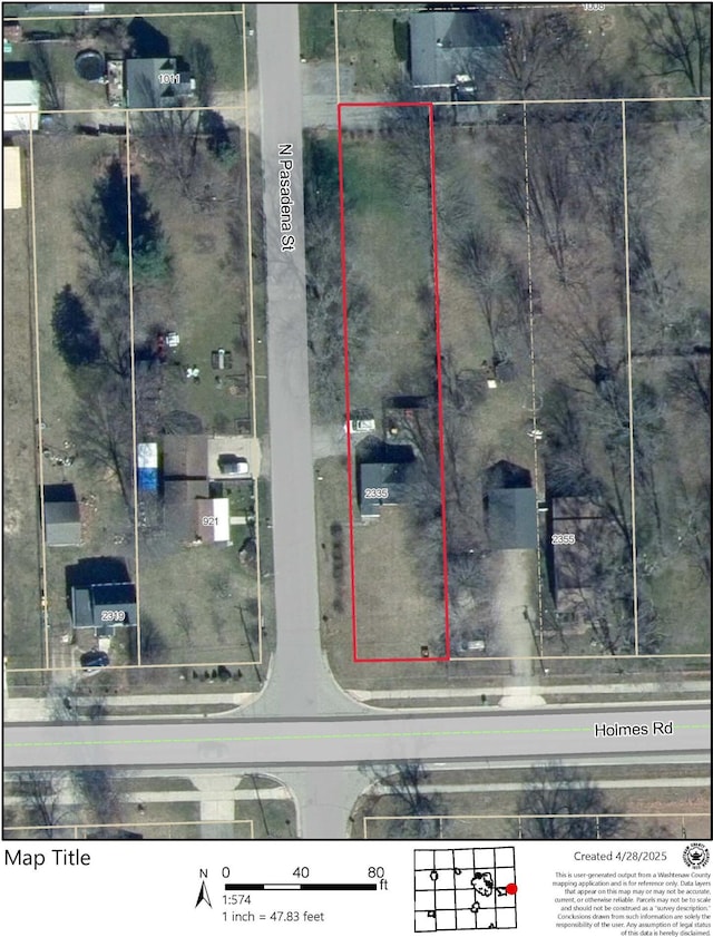 2335 Holmes Rd, Ypsilanti, MI 48198 - aerial map of property and surrounding area with property parcel outlined