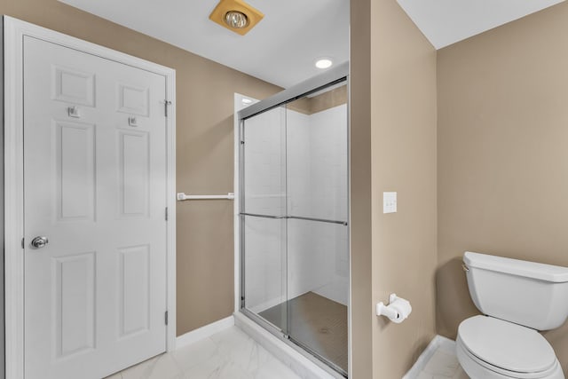 2462 N Dixboro Rd, Ann Arbor, MI 48105 - full bathroom featuring baseboards, marble finish flooring, and a shower stall