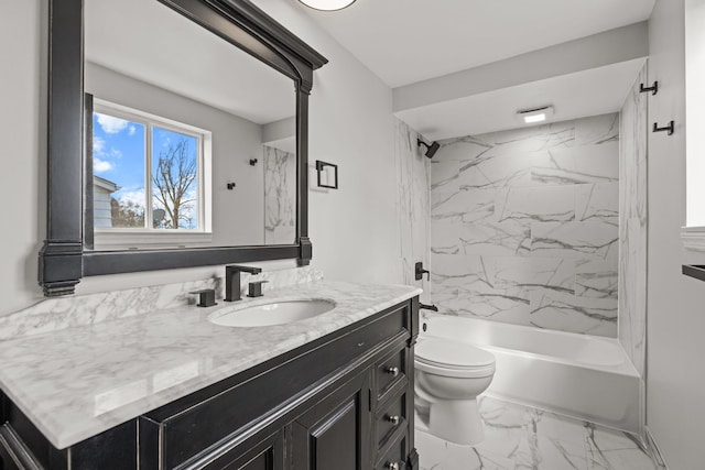 29244 Marshall St, Southfield, MI 48076 - full bath featuring marble look tile flooring, vanity, shower / washtub combination, and toilet