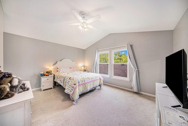 3049 Turnberry Ln, Ann Arbor, MI 48108 - bedroom with light carpet, vaulted ceiling, baseboards, and ceiling fan