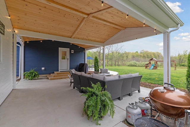 75349 12th Ave, South Haven, MI 49090 - view of patio / terrace featuring an outdoor hangout area, entry steps, a playground, and grilling area