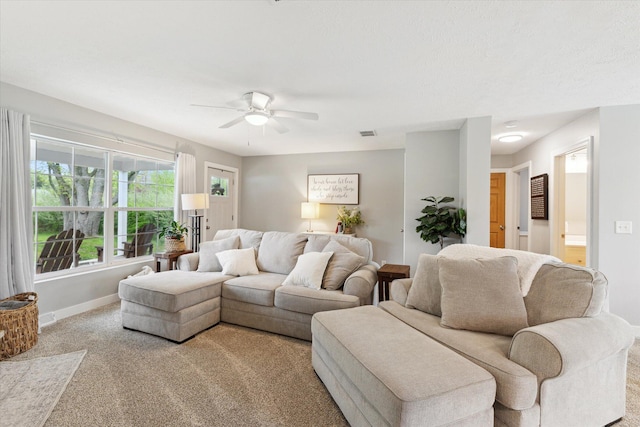 75349 12th Ave, South Haven, MI 49090 - living room featuring carpet, ceiling fan, and baseboards