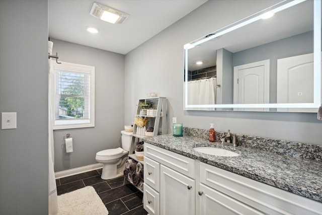292 Lyon Lake Rd, Marshall, MI 49068 - full bath featuring toilet, baseboards, vanity, and a shower with shower curtain