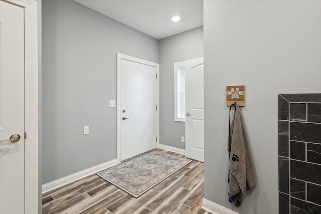 292 Lyon Lake Rd, Marshall, MI 49068 - foyer with wood finished floors, baseboards, and recessed lighting