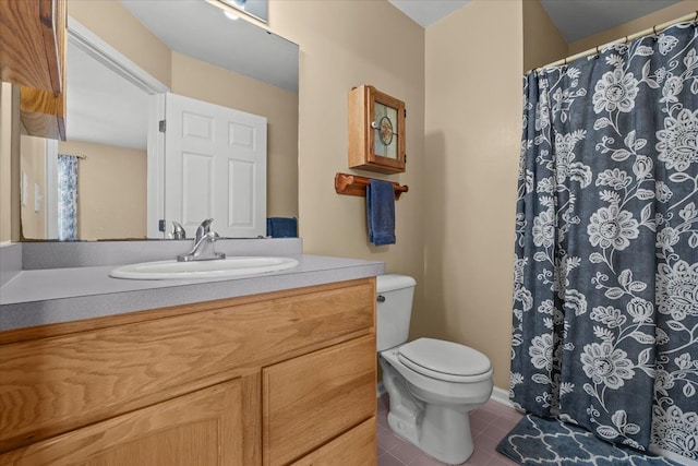 9009 N Pheasant Ridge Ln, Saline, MI 48176 - bathroom featuring vanity, toilet, tile patterned flooring, and a shower with shower curtain