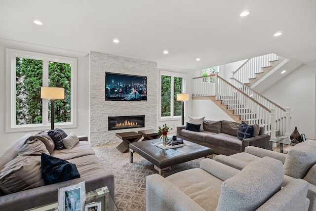 628 Watkins St, Birmingham, MI 48009 - living area with plenty of natural light, stairway, recessed lighting, and a fireplace