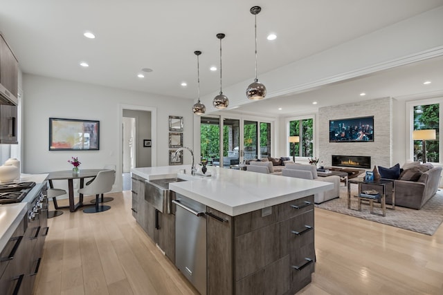 628 Watkins St, Birmingham, MI 48009 - kitchen with a sink, modern cabinets, dishwasher, light wood-style flooring, and recessed lighting