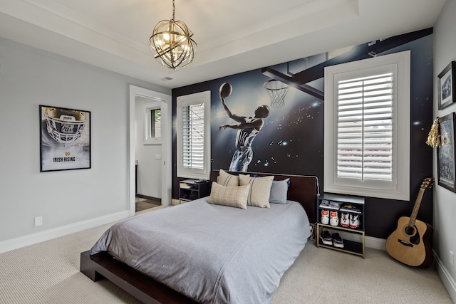 628 Watkins St, Birmingham, MI 48009 - bedroom featuring carpet, a chandelier, and baseboards