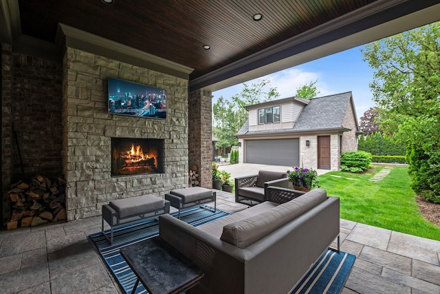628 Watkins St, Birmingham, MI 48009 - view of patio / terrace with an outdoor living space with a fireplace