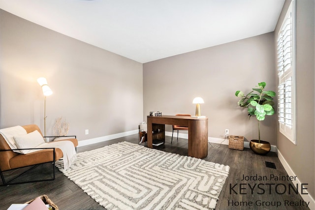 office featuring wood finished floors, plenty of natural light, and baseboards
