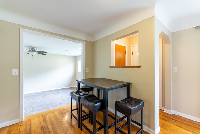 14560 Arden St, Livonia, MI 48154 - dining area featuring hardwood / wood-style flooring, ceiling fan, and baseboards