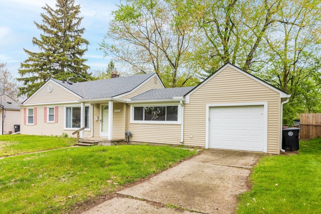 14560 Arden St, Livonia, MI 48154 - view of front of property with concrete driveway, roof with shingles, a garage, and a chimney
